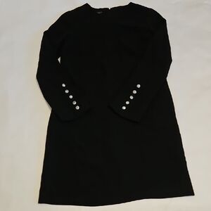 Talbots Black Long-Sleeve Shift Dress with Decorative Buttons